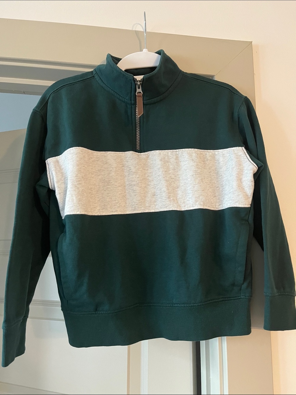 Boys sz 8 old navy Dark Green Quarter-Zip Sweatshirt with Grey Contrast Stripe